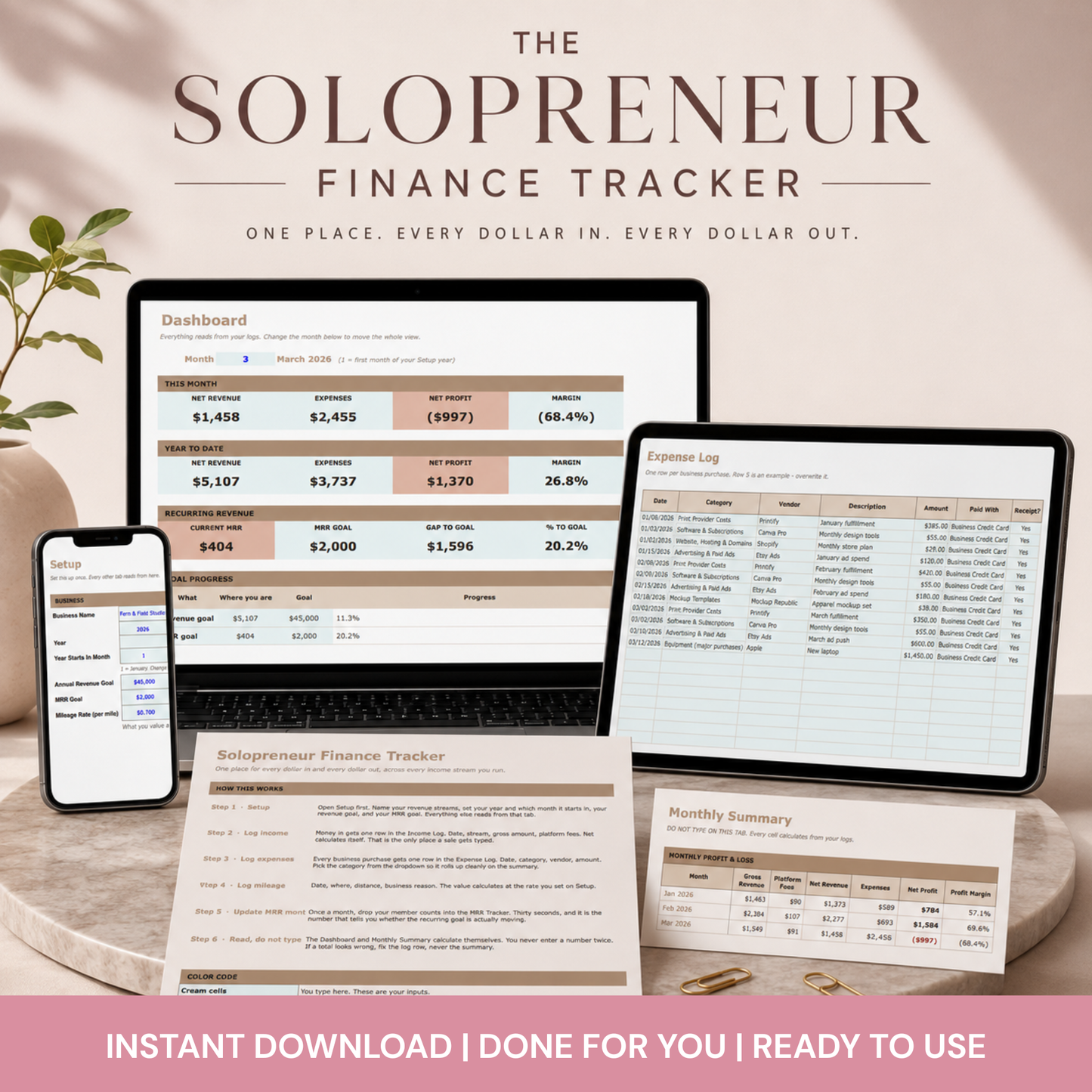 Solopreneur Finance Tracker (Excel & Google Sheets)